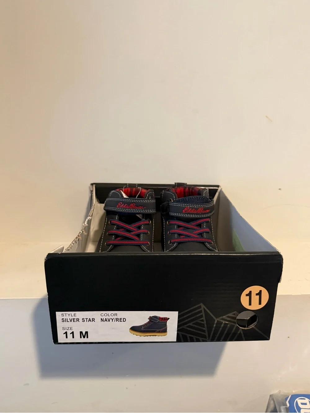 Eddie Bauer Navy Kids' Ankle Boots with Red Plaid Accents